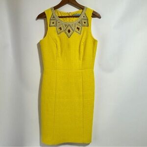 Antonio Melani Yellow Embellished Sleeveless cocktail fitted pencil Dress 8